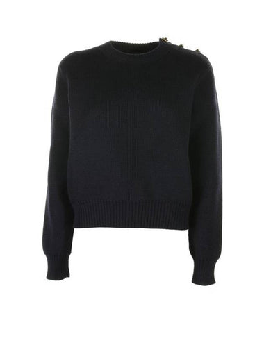 Knot Button Wool Knit Top Abyss - BOTTEGA VENETA - BALAAN 1