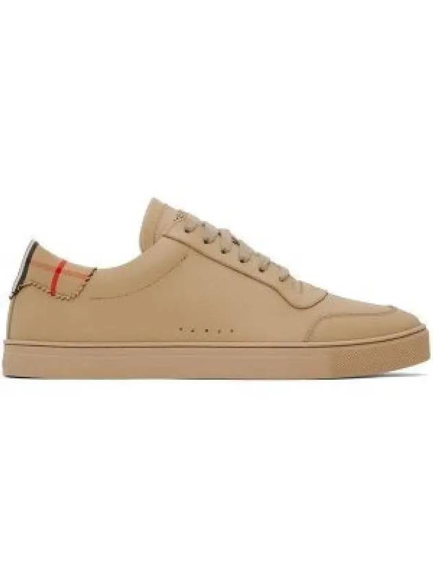 Men's Checked Cotton Leather Low Top Sneakers Beige - BURBERRY - BALAAN 2