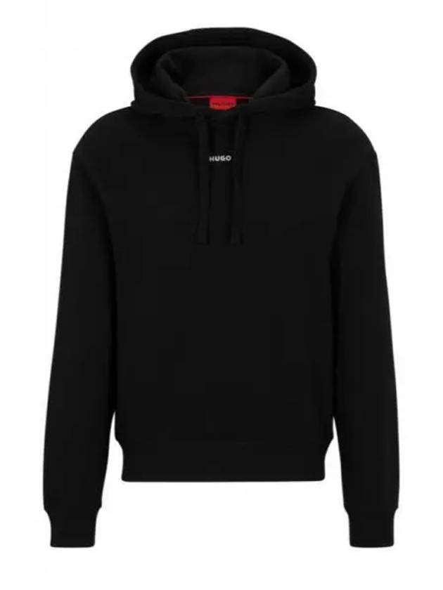 Contrast Logo Relaxed Fit Cotton Hoodie Black - HUGO BOSS - BALAAN 2