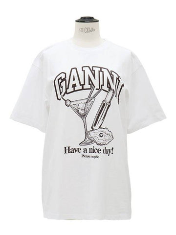 logo cocktail print t-shirt - GANNI - BALAAN 1