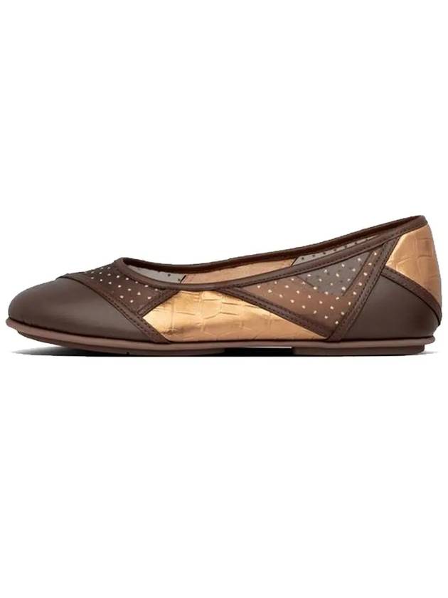 Allegro Art Deco Ballerina Chocolate Brown Mix Patchwork Women's Flat Shoes - FITFLOP - BALAAN 3