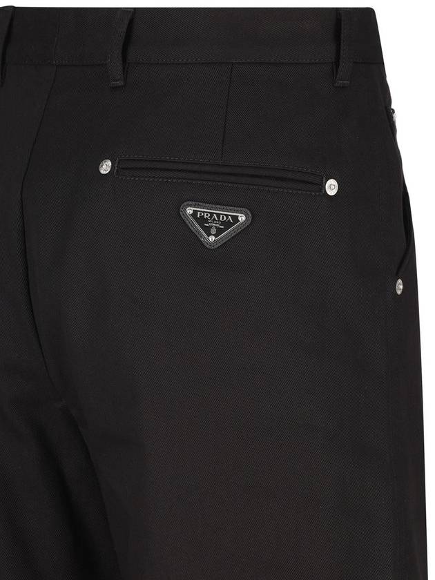 Triangle Logo Cotton Straight Pants Black - PRADA - BALAAN 4