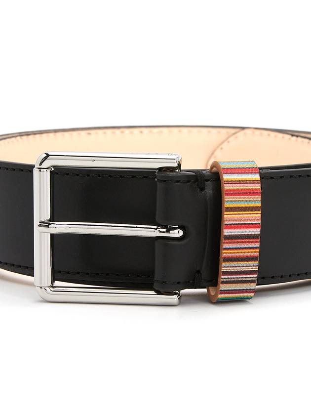 Signature Striped Leather Belt Black - PAUL SMITH - BALAAN 5