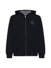 Logo Print Double Fleece Zip Up Hoodie Black - BRUNELLO CUCINELLI - BALAAN 1