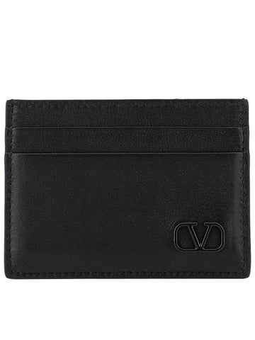 Men's Signature Logo Leather Card Wallet Black - VALENTINO - BALAAN 1