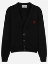 Red Heart Logo Merino Wool Cardigan Black - AMI - BALAAN 2