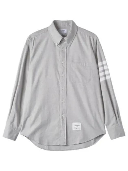 Solid flannel shirting diagonal name tag straight fit shirt medium gray - THOM BROWNE - BALAAN 1