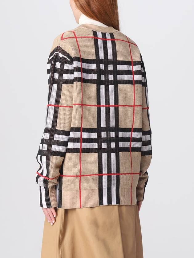 V-Neck Checked Technical Cotton Cardigan Archive Beige - BURBERRY - BALAAN 4