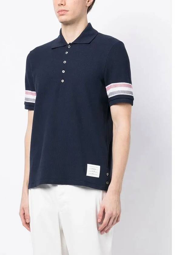 Men's RWB Stripe Cotton Polo Shirt Navy - THOM BROWNE - BALAAN 5