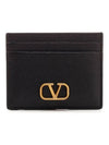 V Logo Signature Grainy Calfskin Card Wallet Black - VALENTINO - BALAAN 3