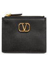 V Logo Zipper Card Wallet Black - VALENTINO - BALAAN 2