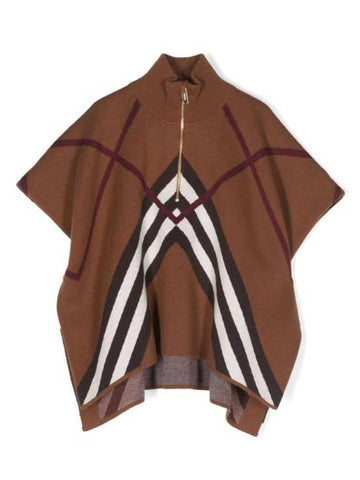 Kids Beatrix Chevron Cape Coat Dark Birch Brown - BURBERRY - BALAAN 1