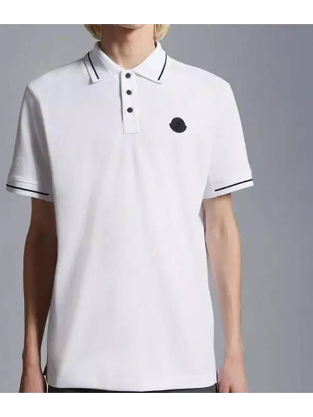 Men's Logo Patch Cotton Short Sleeve Polo Shirt Optical White - MONCLER - BALAAN 7