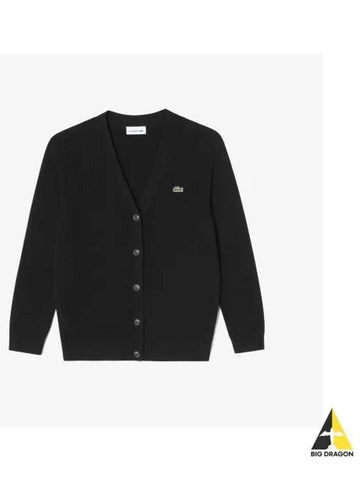 Women s wool V neck cardigan black - LACOSTE - BALAAN 1