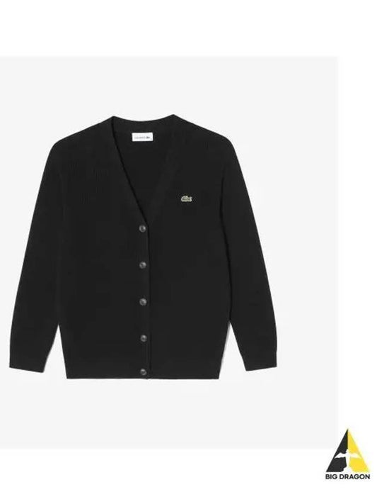 Women s wool V neck cardigan black - LACOSTE - BALAAN 1