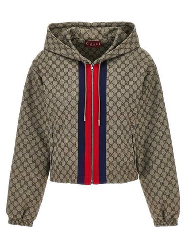 GG Technical Jersey Zip-Up Hoodie Beige - GUCCI - BALAAN 1