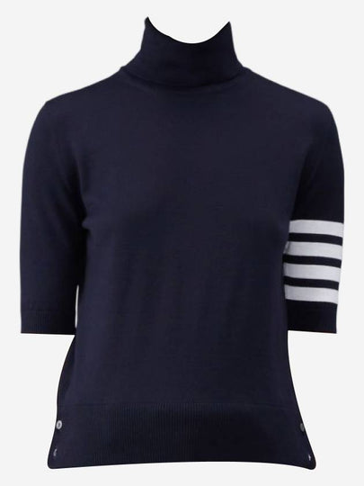 Fine Merino 4 Bar Relaxed Short Sleeve Turtleneck Navy - THOM BROWNE - BALAAN 2