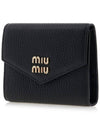 Logo Leather Tri-fold Half Wallet Black - MIU MIU - BALAAN 3