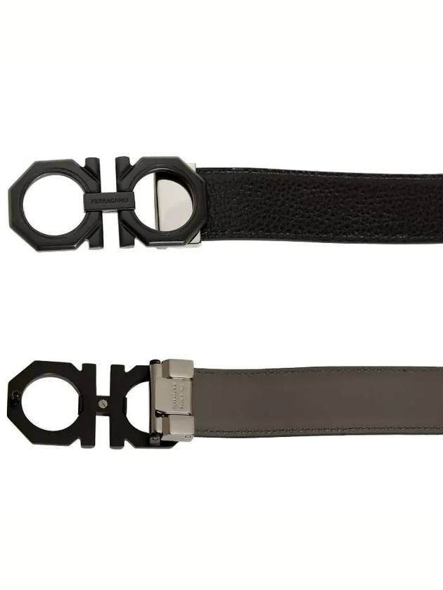 Reversible Gancini Leather Belt Black - SALVATORE FERRAGAMO - BALAAN 3