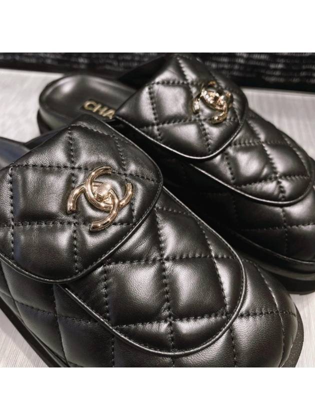 CC Logo Quilted Turnlock Mule Clog Slippers Loafers Black G45431 - CHANEL - BALAAN 6