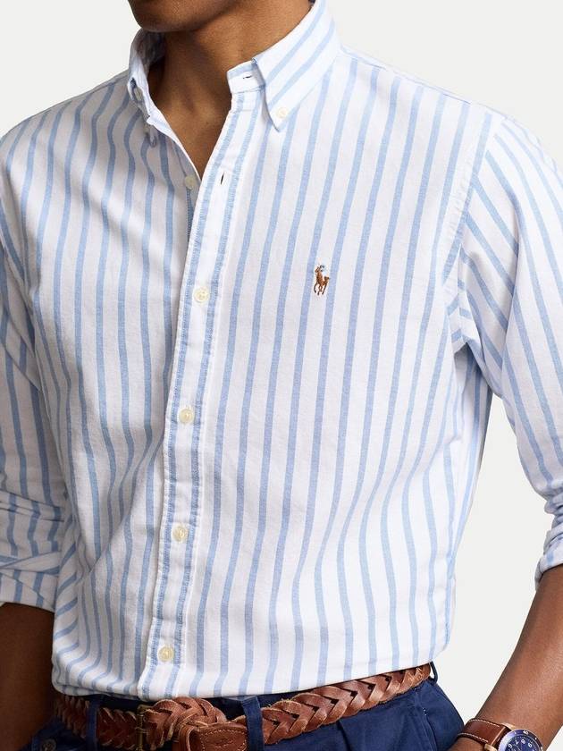 Embroidered Pony Logo Striped Long Sleeve Shirt Light Blue - POLO RALPH LAUREN - BALAAN 4