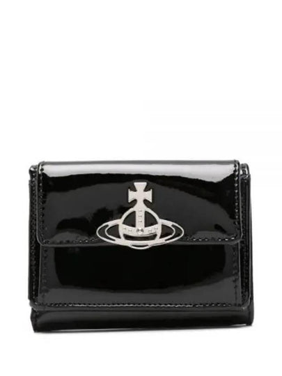 Logo Small Shiny Patent Flap Half Wallet Black - VIVIENNE WESTWOOD - BALAAN 2