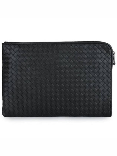 Intrecciato Weaving Zipper Clutch Bag Black - BOTTEGA VENETA - BALAAN 2