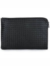 Intrecciato Weaving Zipper Clutch Bag Black - BOTTEGA VENETA - BALAAN 3