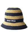 Logo Striped Woven Fabric Bucket Hat Blue Beige - MIU MIU - BALAAN 2