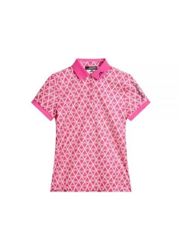 Tour Tech Geo Print Short Sleeve Polo Shirt Fuchsia Purple - J.LINDEBERG - BALAAN 2