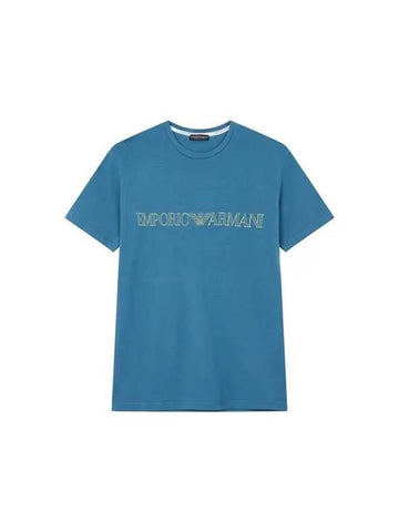 UNDERWEAR Men's Outline Logo Lounge T-Shirt Blue - EMPORIO ARMANI - BALAAN 1