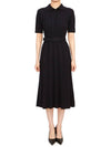 Wide Ribbed Wool Midi Dress Navy - THOM BROWNE - BALAAN 2