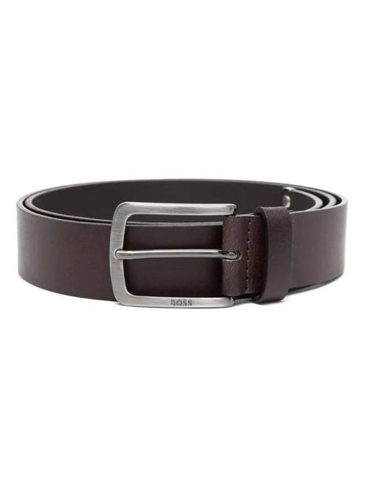 Metal Buckle Leather Belt Dark Brown - HUGO BOSS - BALAAN 1