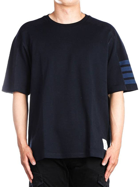 Cotton Short Sleeve T-Shirt Navy - THOM BROWNE - BALAAN 2