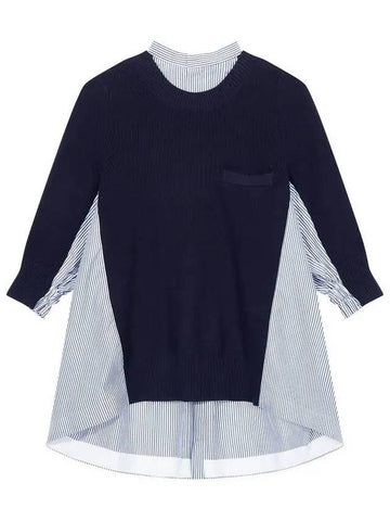 Women's back buttonup color combination knit navy 271427 - SACAI - BALAAN 1