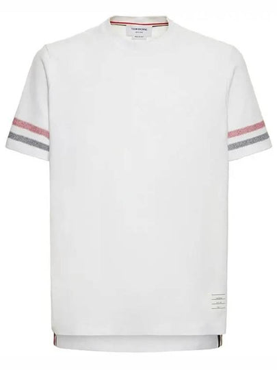 Textured Cotton Stripe Short Sleeve T-Shirt White - THOM BROWNE - BALAAN 2