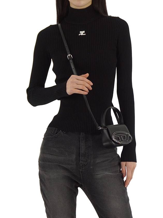 1DR Round Logo Leather Mini Shoulder Bag Black - DIESEL - BALAAN 6