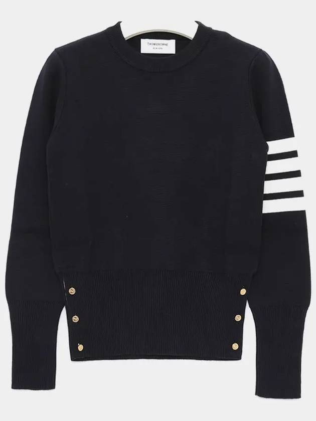 Milano Stitch Crewneck 4-Bar Cotton Crepe Knit Top Navy - THOM BROWNE - BALAAN 3