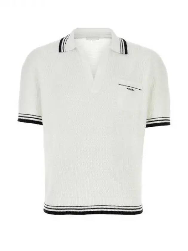 Pocket logo waffle short sleeve polo shirt 270556 - PRADA - BALAAN 1