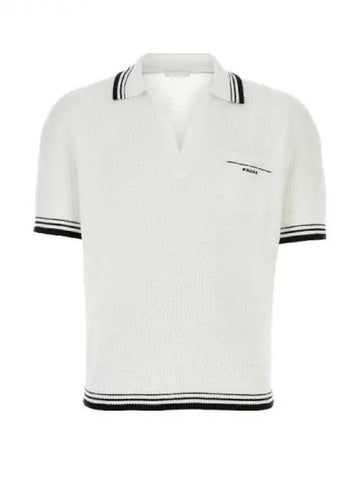 Pocket logo waffle short sleeve polo shirt 270556 - PRADA - BALAAN 1