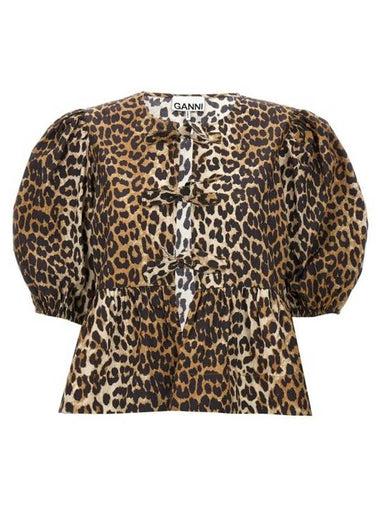 Women's Leopard Print Peplum Blouse - GANNI - BALAAN 1