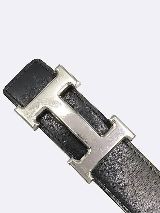 Silver H buckle black brown leather double sided men s belt - HERMES - BALAAN 3