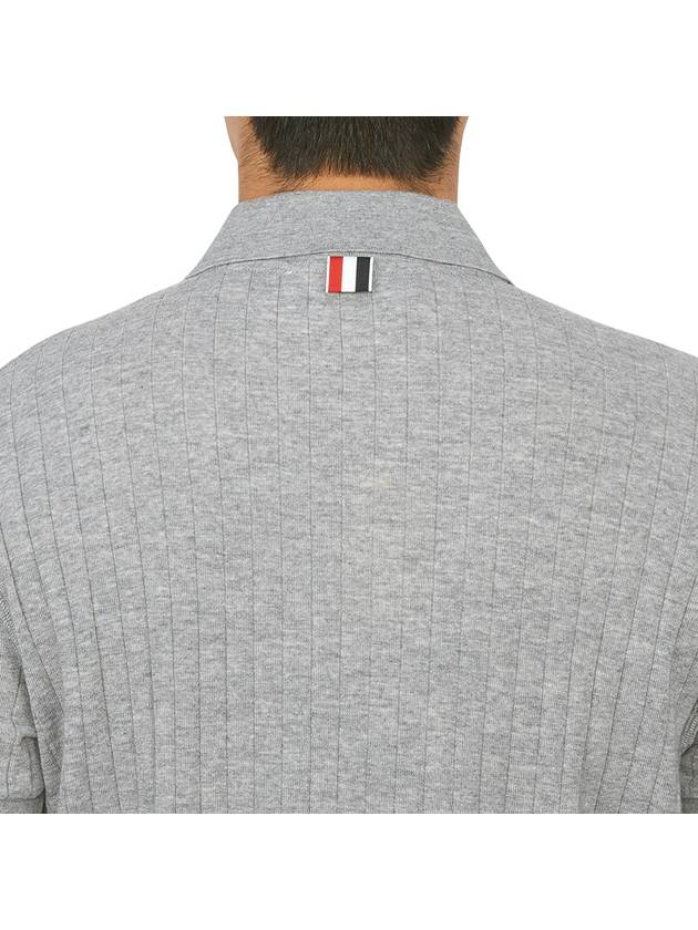 RWB Button Ribbed Polo Wool Knit Top Grey - THOM BROWNE - BALAAN 7