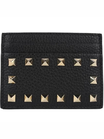 Rockstud Calfskin Card Wallet Black - VALENTINO - BALAAN 1