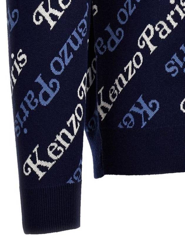 Paris Monogram Print Cotton Cardigan Navy - KENZO - BALAAN 5