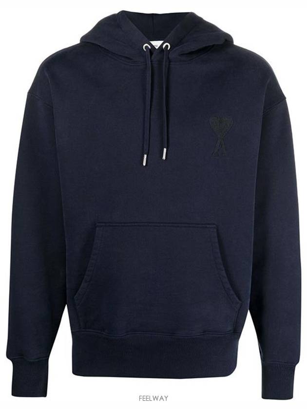 Embroidered Heart Logo Hoodie Navy - AMI - BALAAN 2