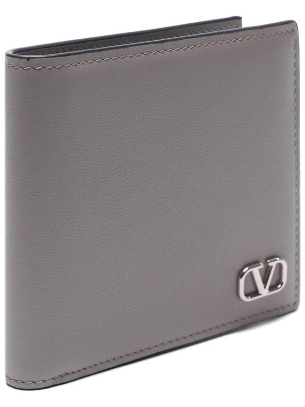 Men's V Logo Calf Leather Half Wallet Grey - VALENTINO - BALAAN 4