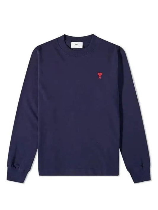 Small Heart Logo Long Sleeve T-Shirt Blue - AMI - BALAAN 2