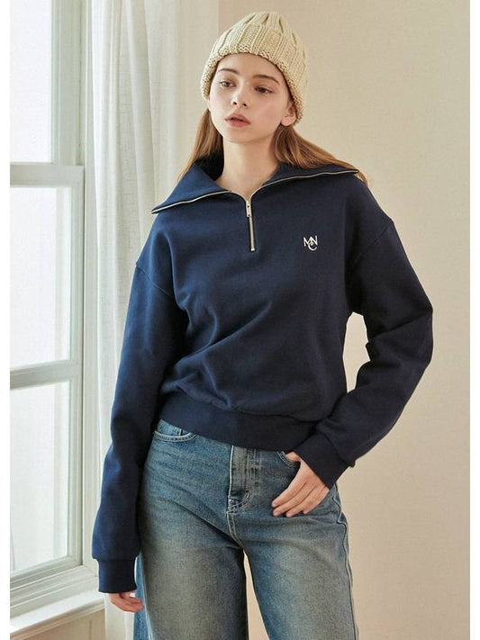 Women's Snuggle Half Zip-up Sweatshirt Navy - MICANE - BALAAN 2