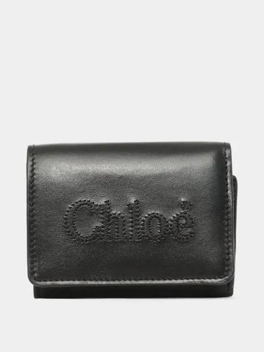 Embroidered Logo Leather Half Wallet Black - CHLOE - BALAAN 2